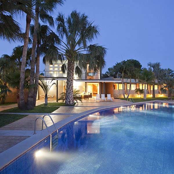 Pool at Spanish villa in the evening