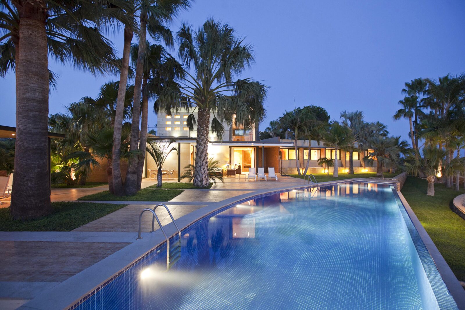 Pool at Spanish villa in the evening