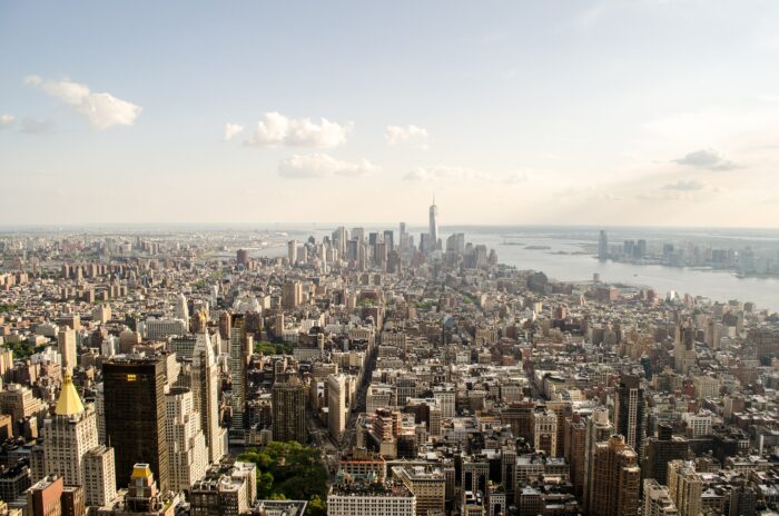 manhattan new york city skyline from above