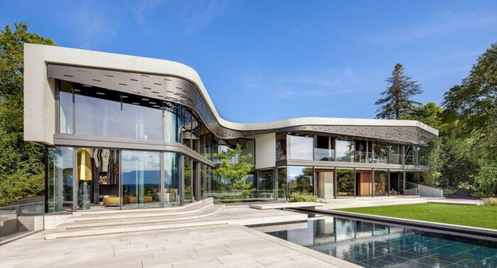 Villa Courbe modern home in Cologny, Geneva Lake, Switzerland