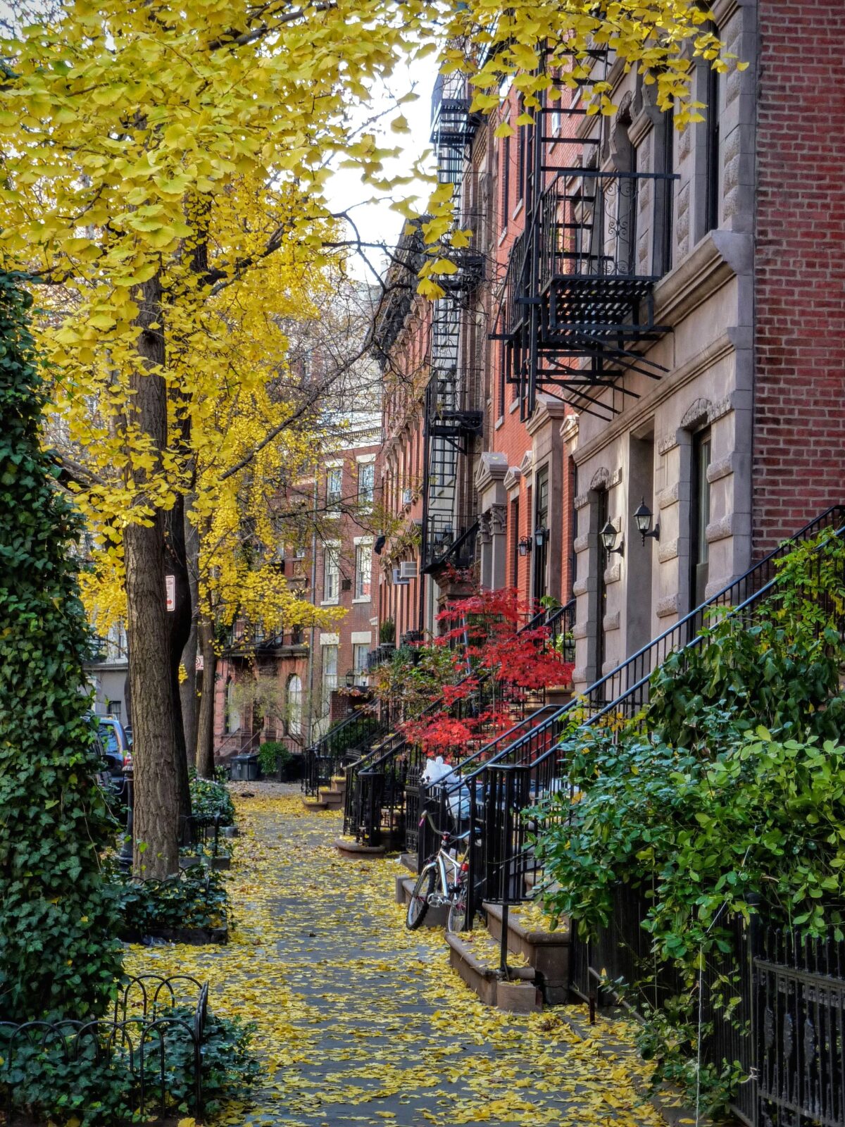 greenwich village street with historic old homes and brownstones