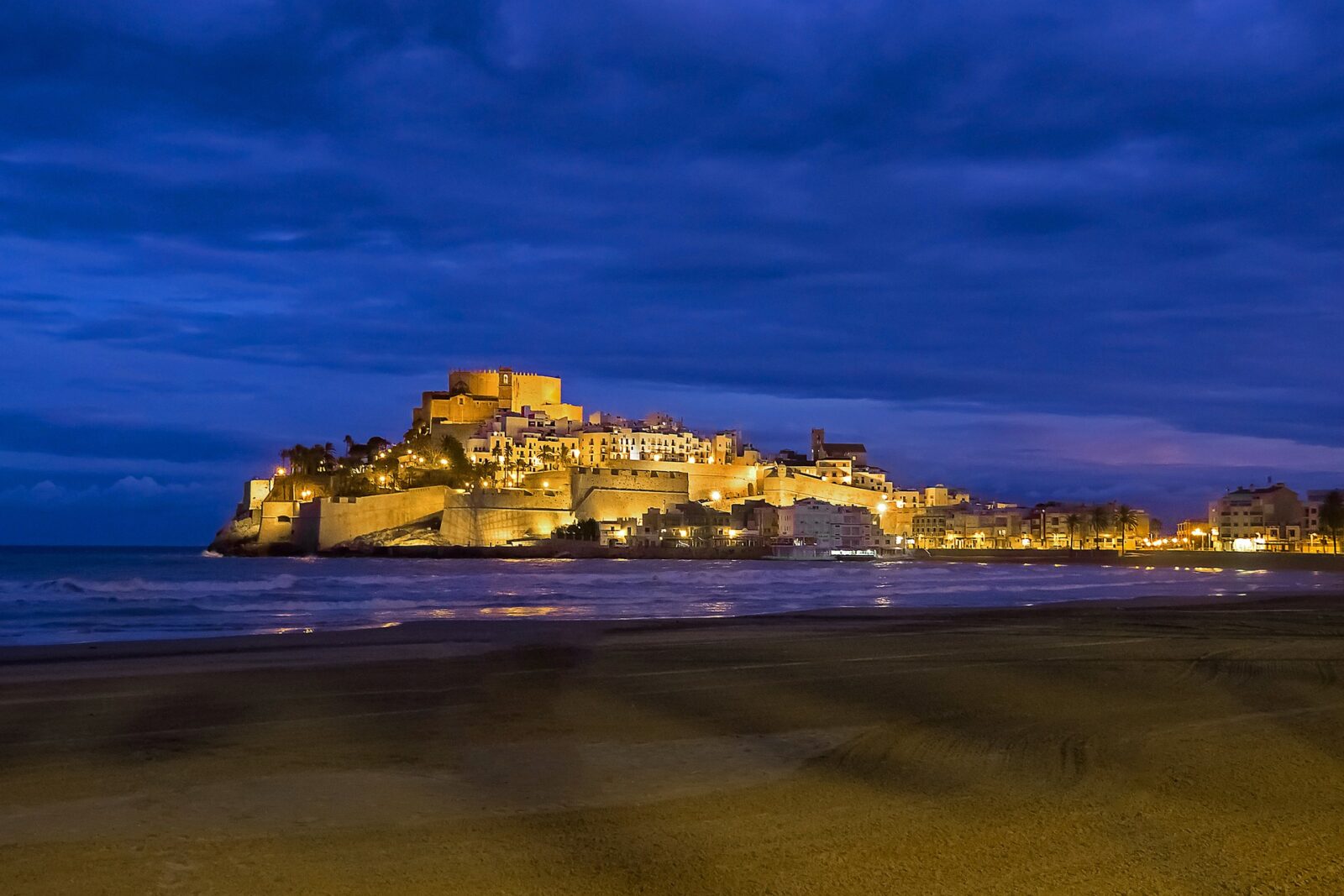 Peniscola old town and castle at night