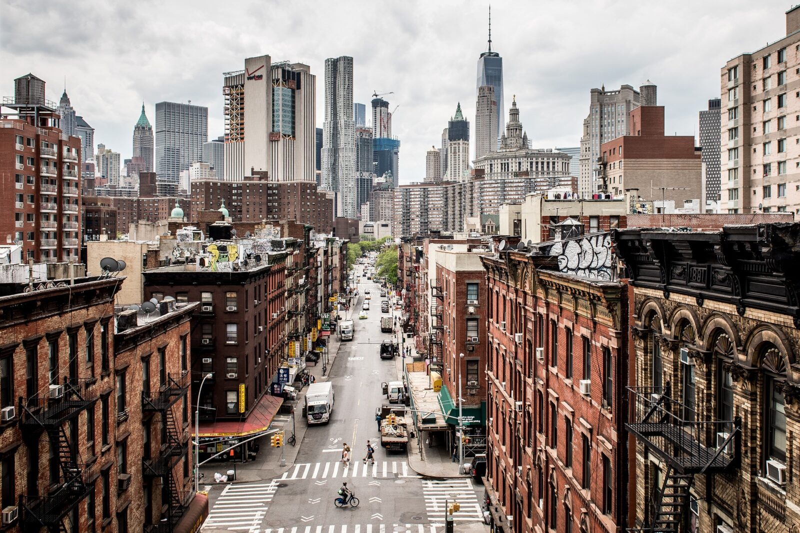 new york city skyline from chinatown and lower east side