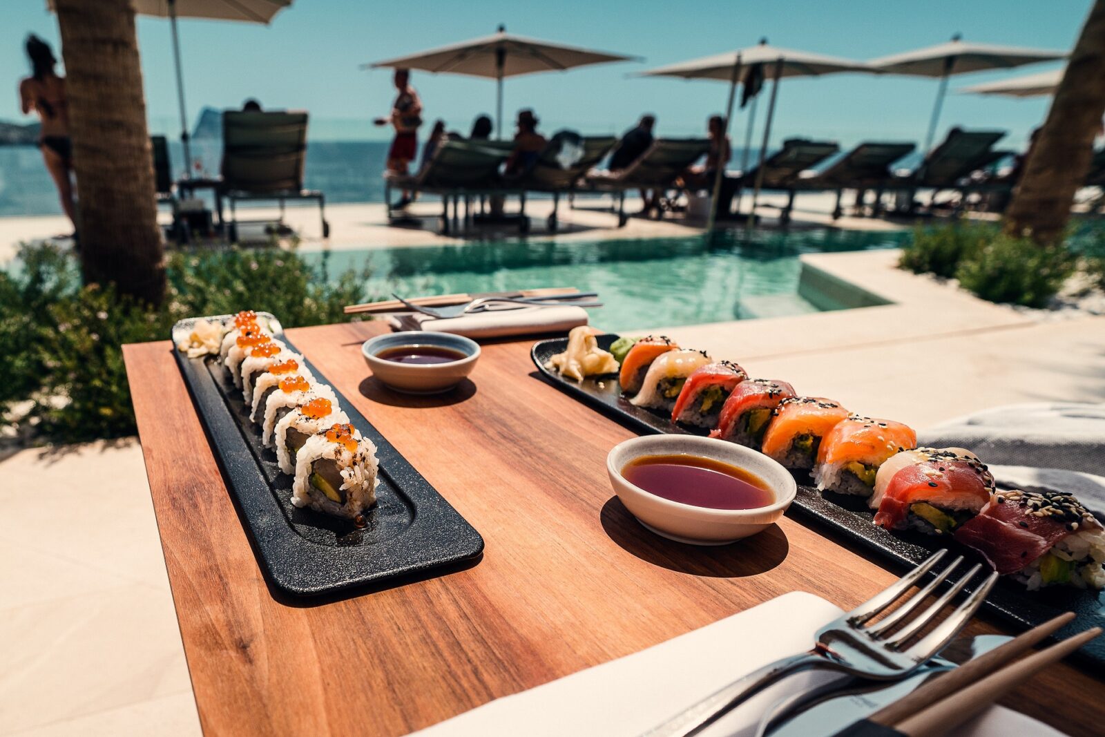 seafood and sushi at an outdoor resort in ibiza