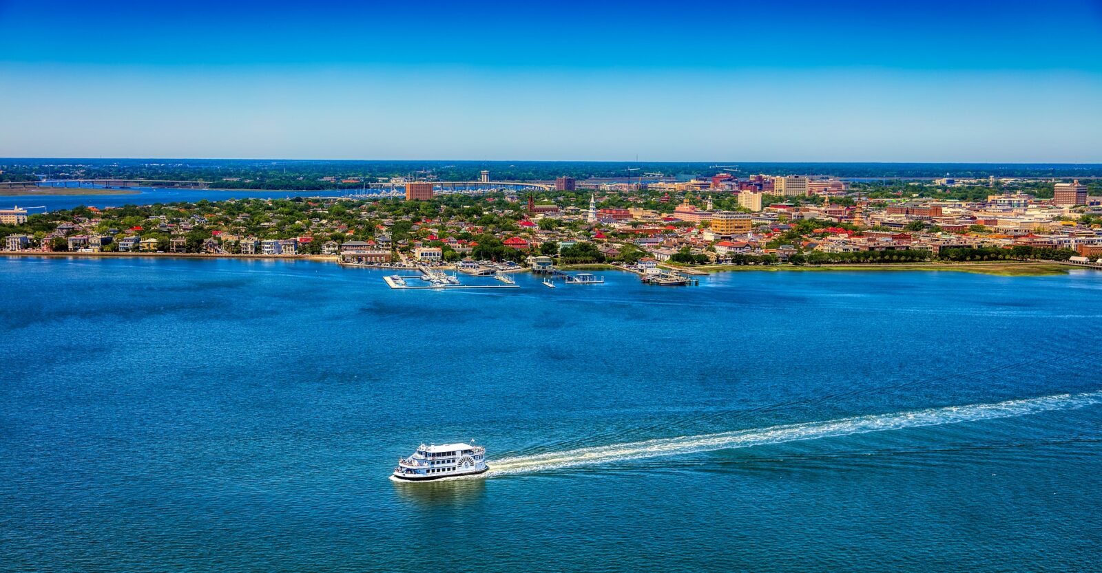 charleston south carolina aerial view and waterway