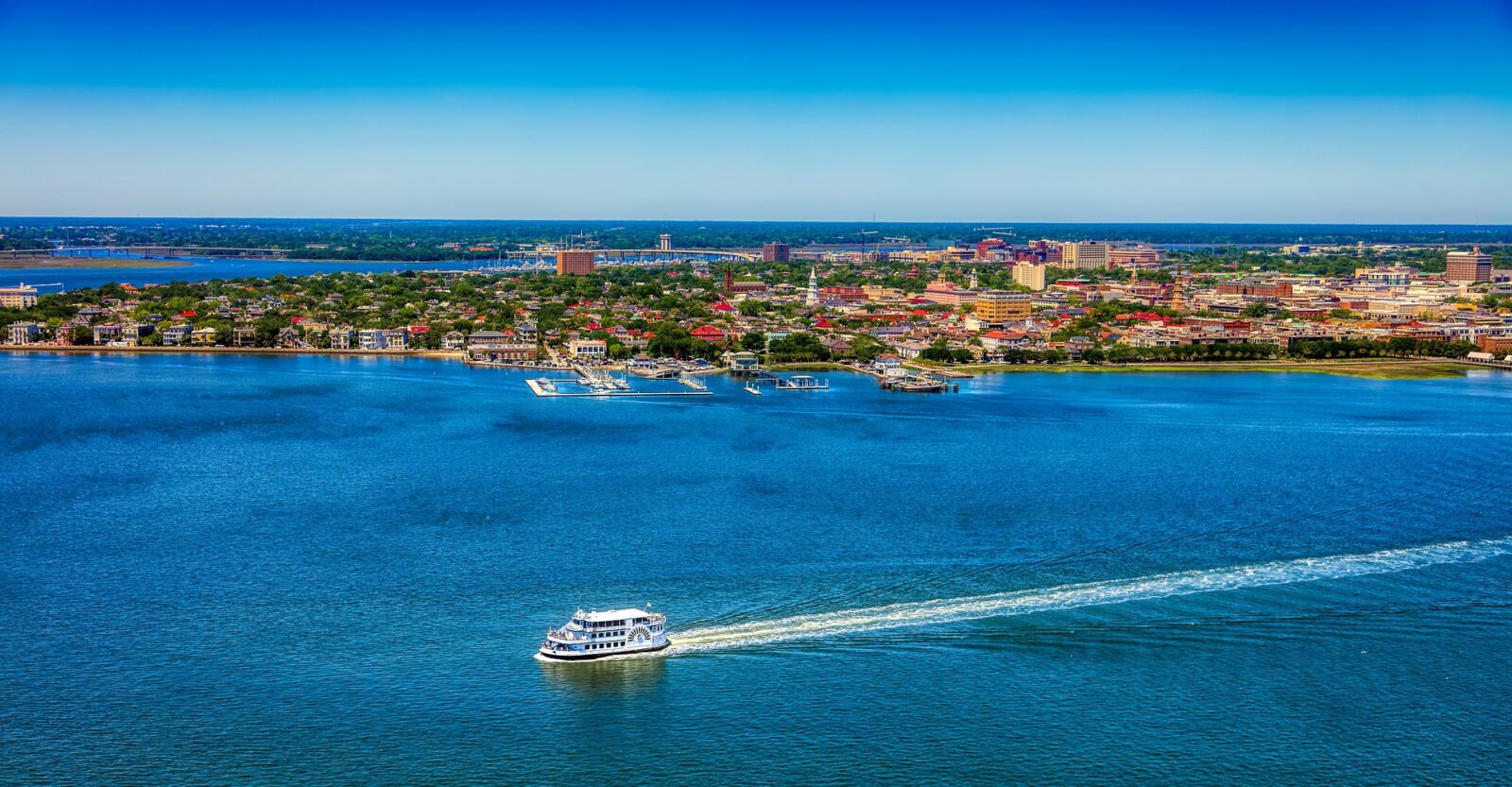 charleston south carolina aerial view and waterway