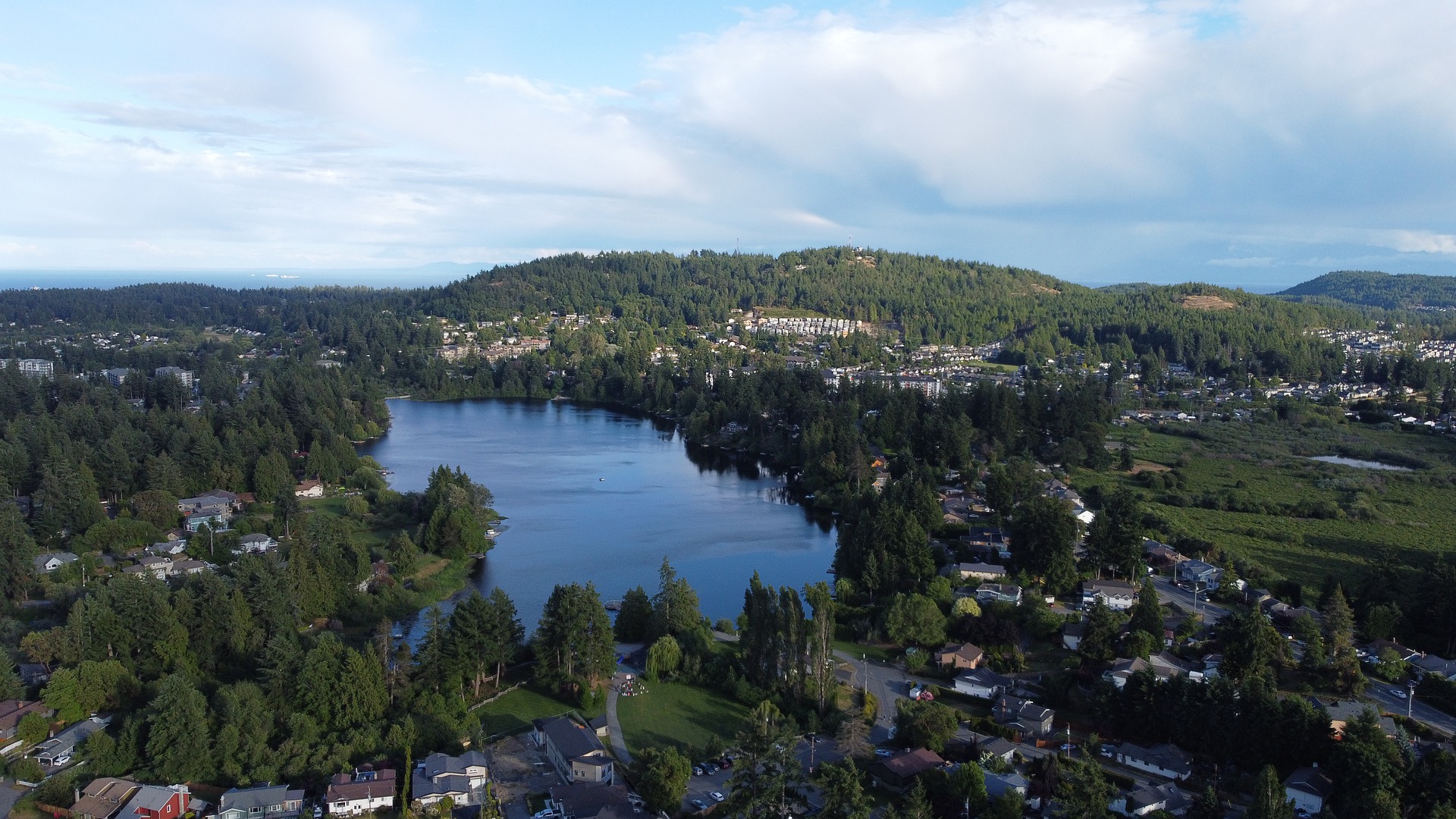 aerial view of canada neighborhood surrounding a lake