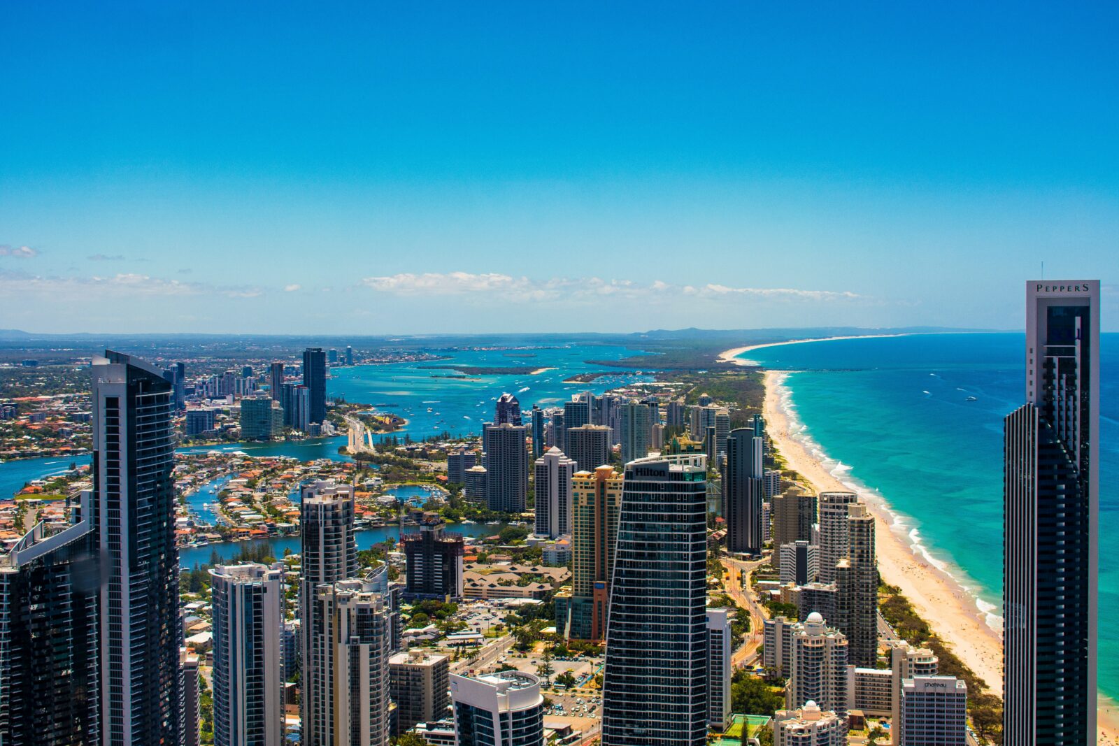 gold coast skline during the day with ocean in background