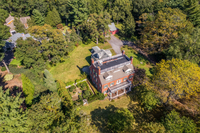 aerial view of a historic concord, massachusetts, estate located at Lewis