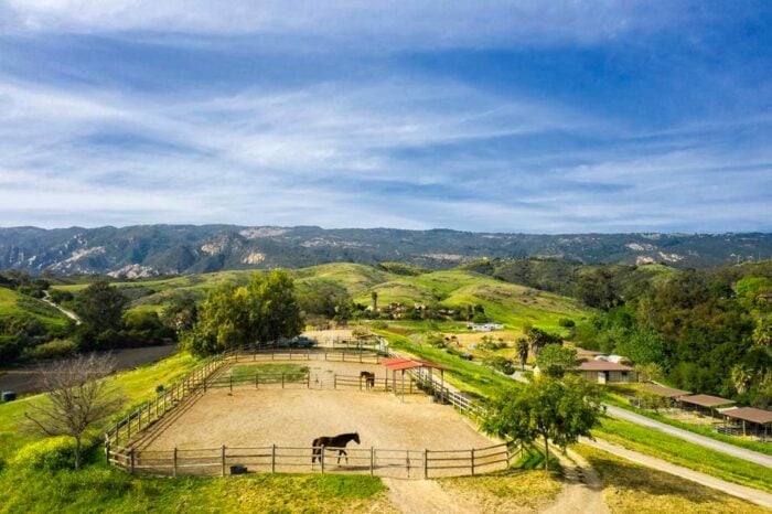 aerial view of an equestrian ranch in goleta, california