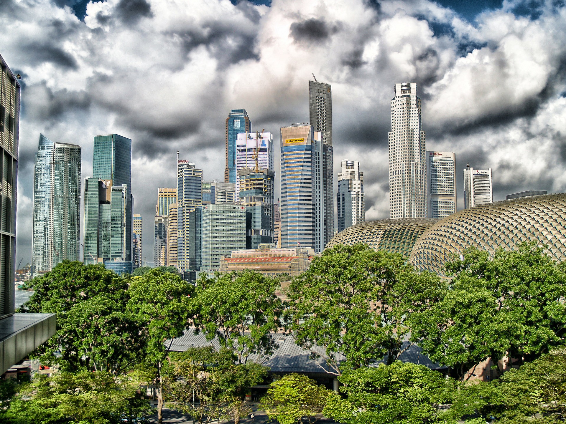 singapore skyline with gardens and clouds