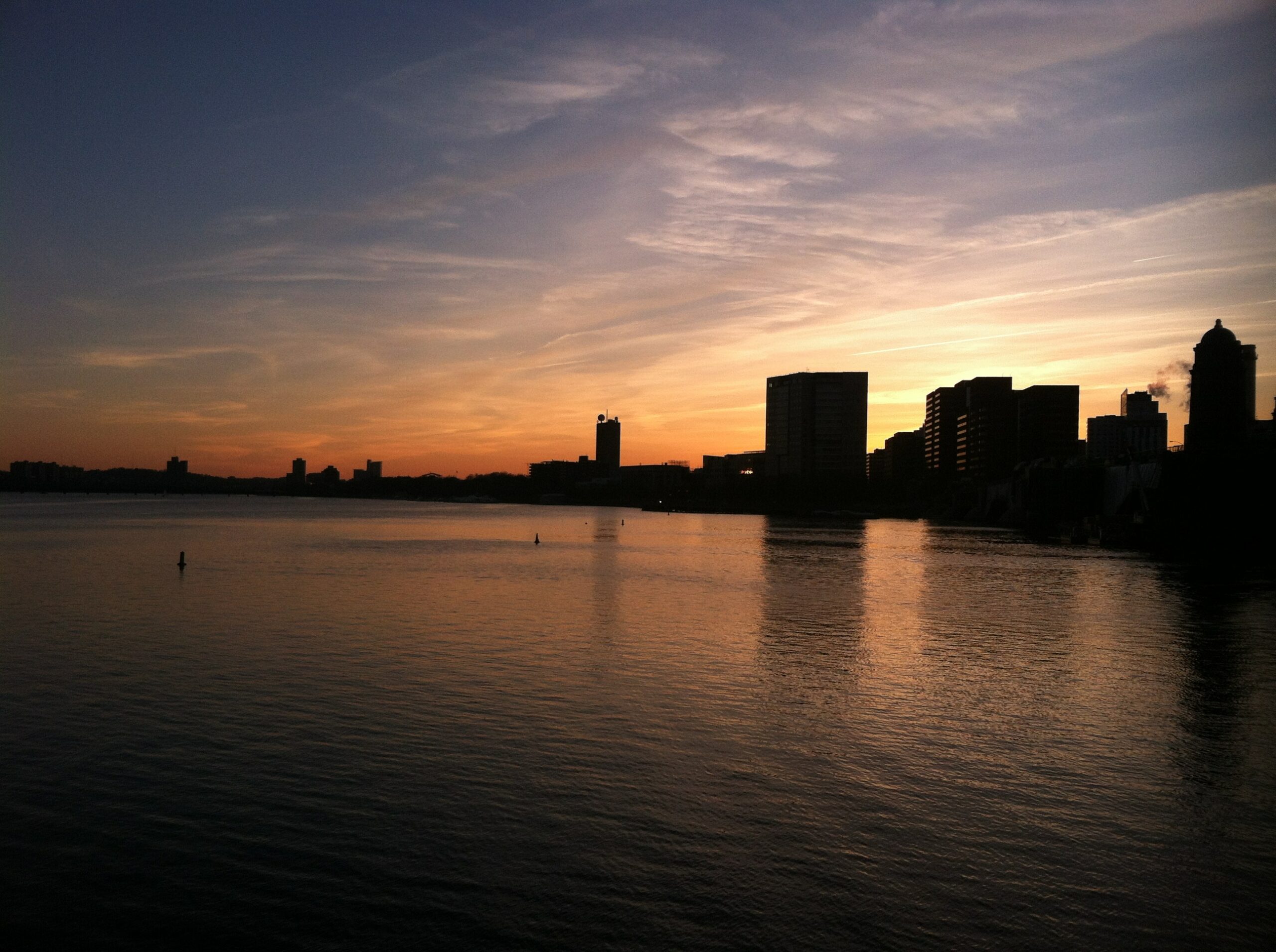 Boston harbor at sunset