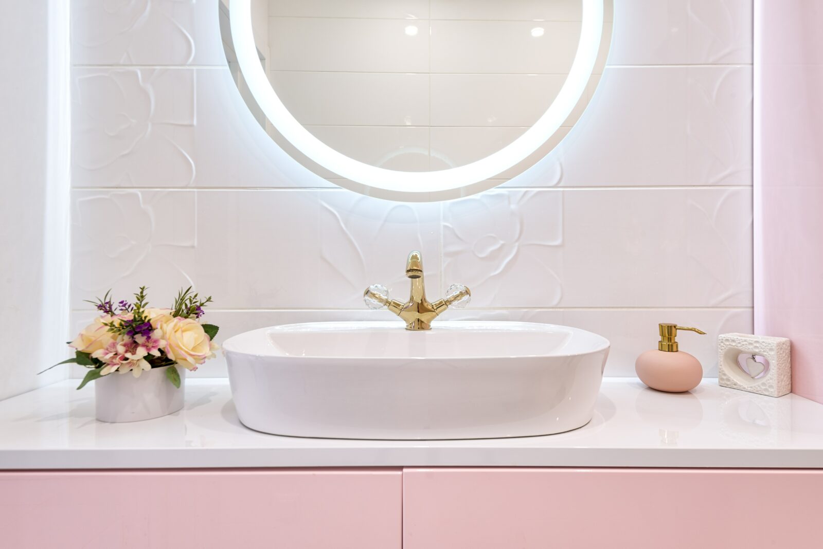 contemporary bathroom pink hue
