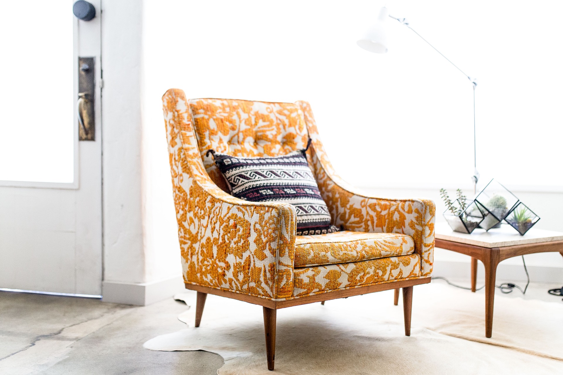 orange chair in a bright room
