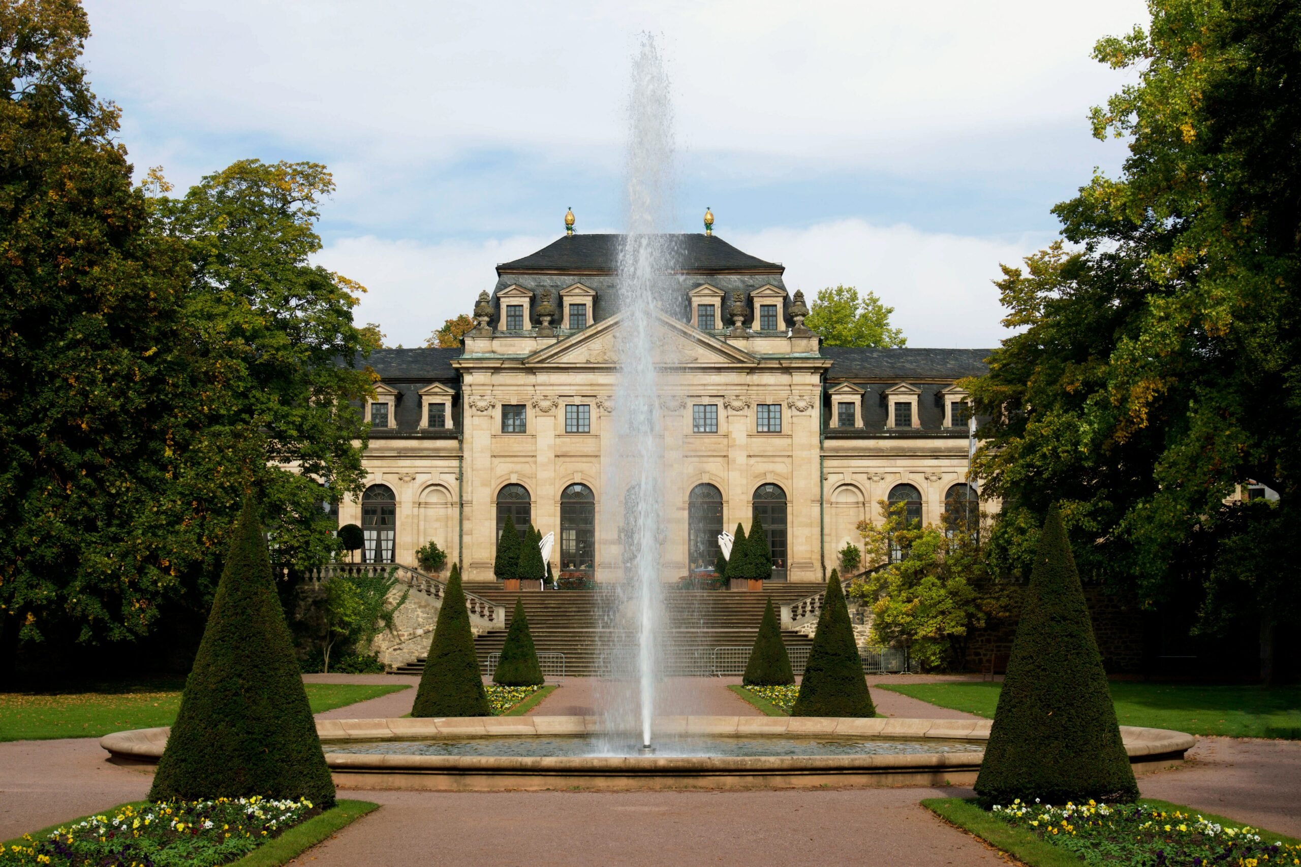 affluent mansion with fountain