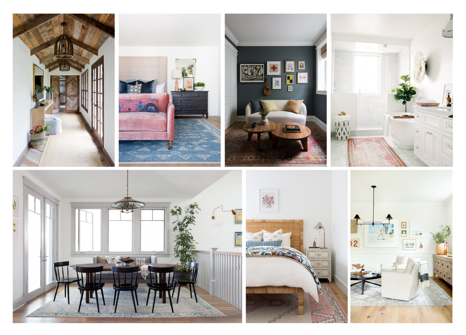 collage of rooms with rugs