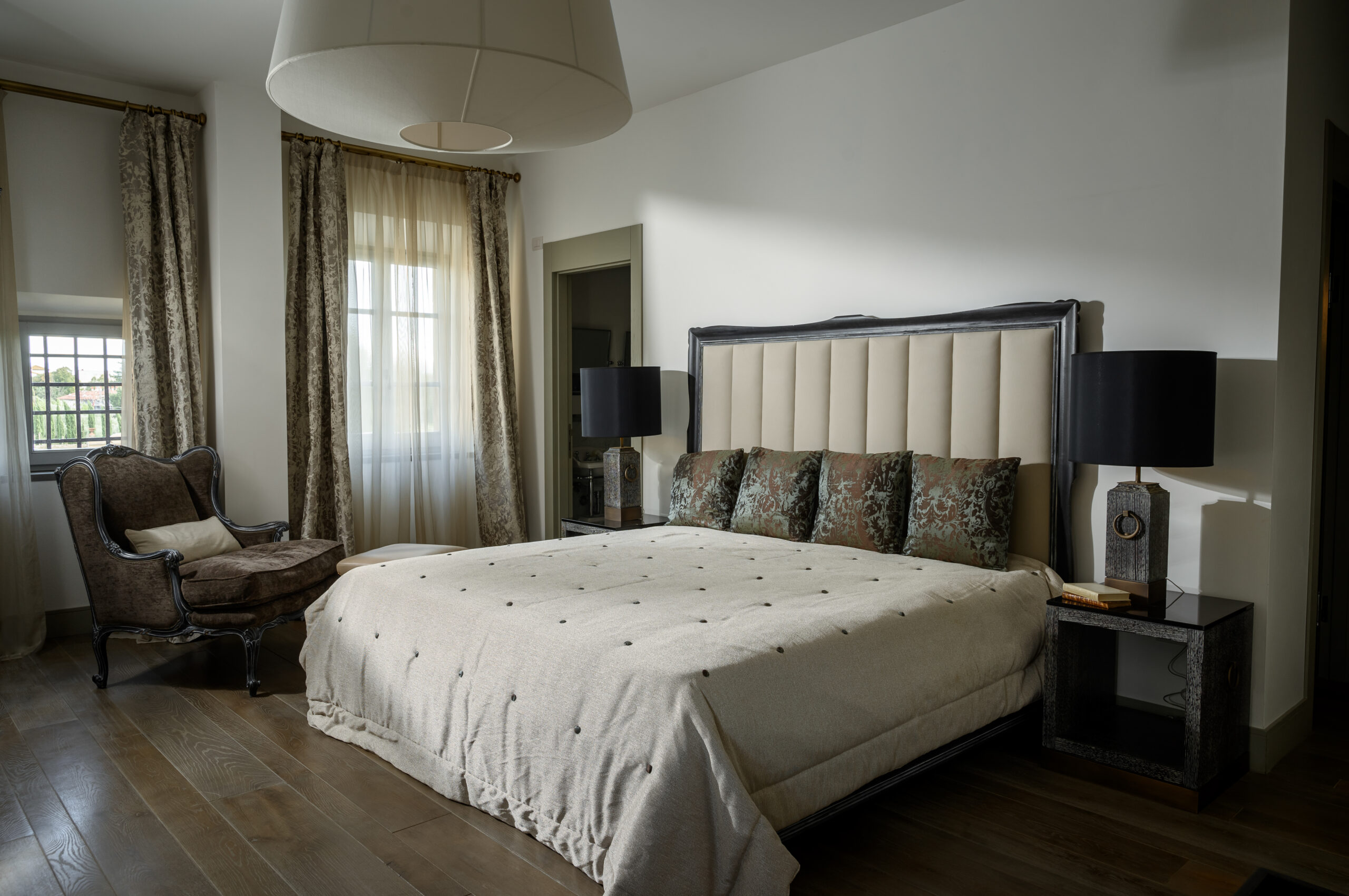 Master bedroom in renovated Florence villa. 