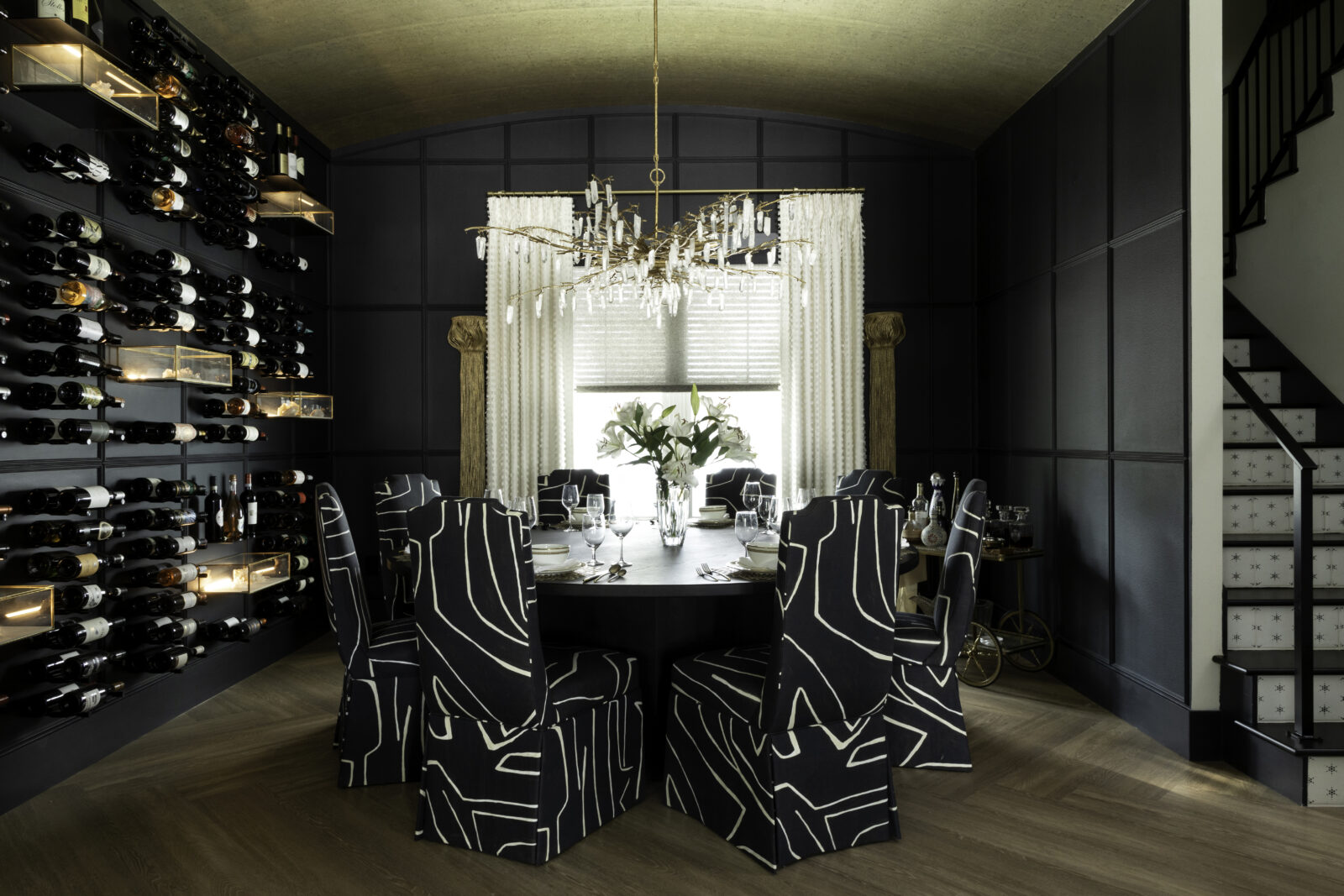 Lisa Gilmore Dining Room Black Walls Artistic Chairs