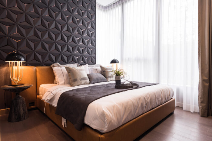 Contemporary Bedroom With Black Headboard