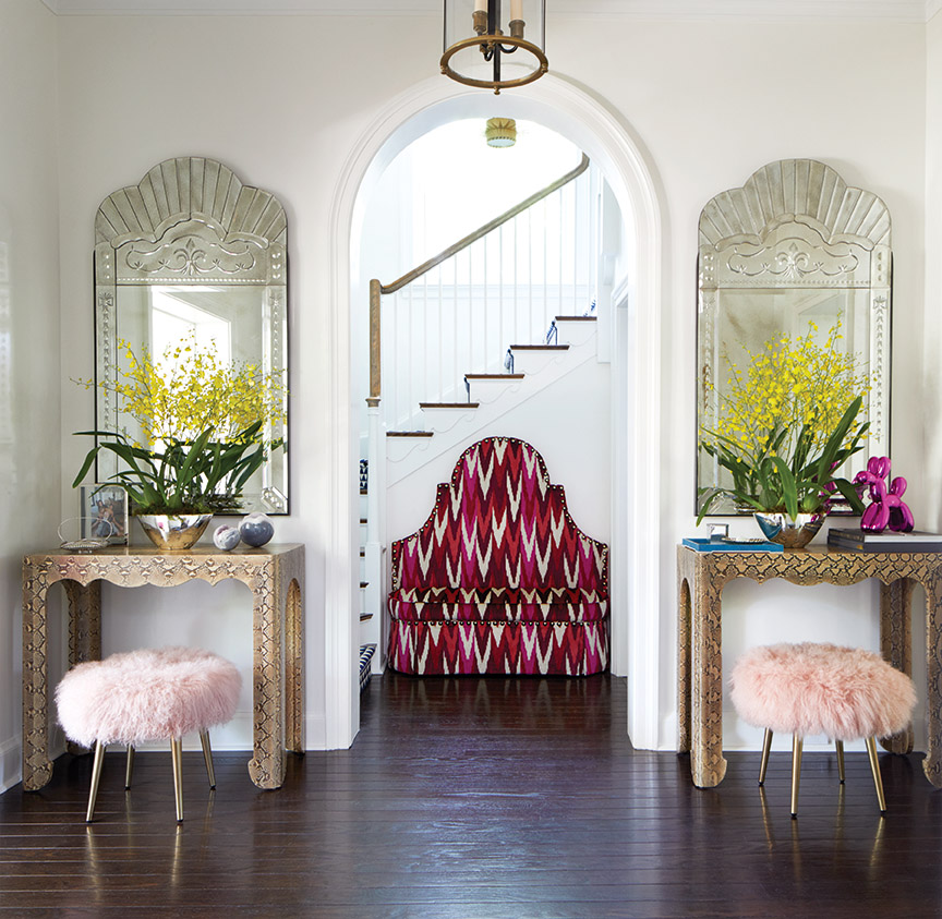 Chic Entry Arched Doorway Pink Stools Anne Hepfer Design