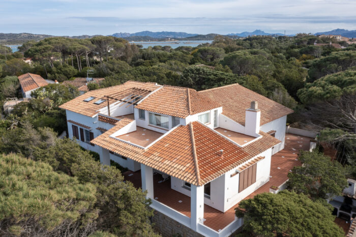 Aerial view of the home with Mediterranean roof accent