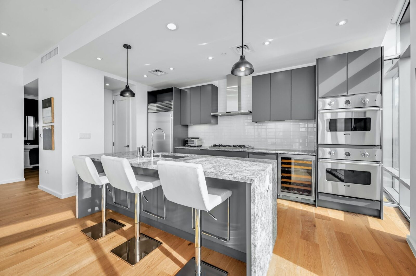 interior view of a kitchen showcasing the contrasting countertops