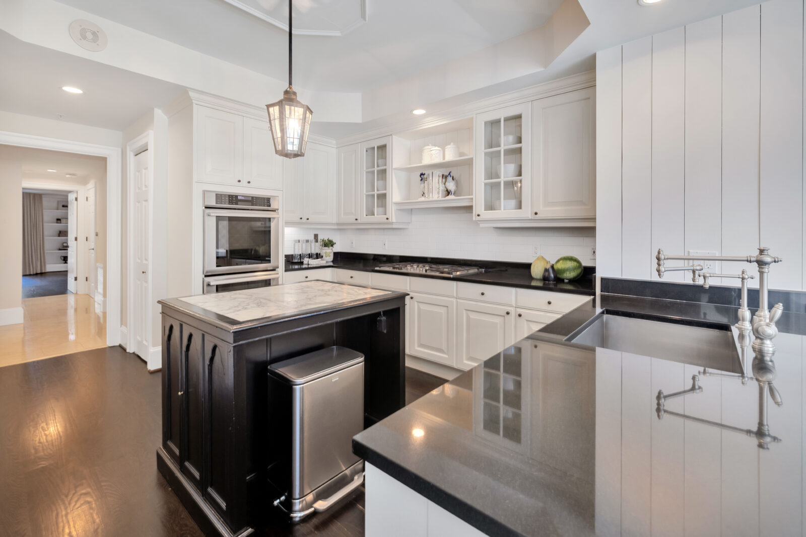 interior view of a kitchen with contrasting countertops