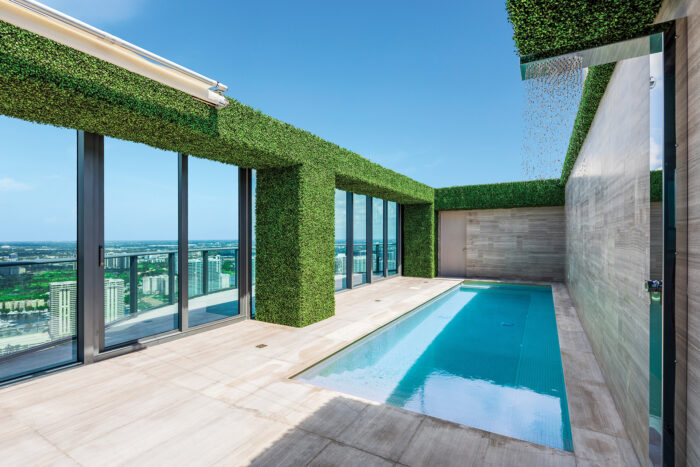 A rooftop pool in a Miami penthouse