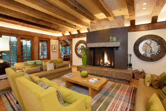 Stone fireplace at Z Ranch near Telluride