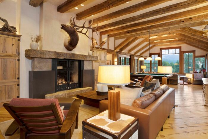 A stone fireplace at Z Ranch