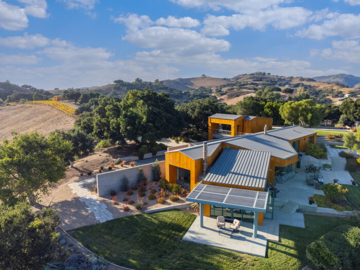 Santa Ynez countryside with contemporary estate. 