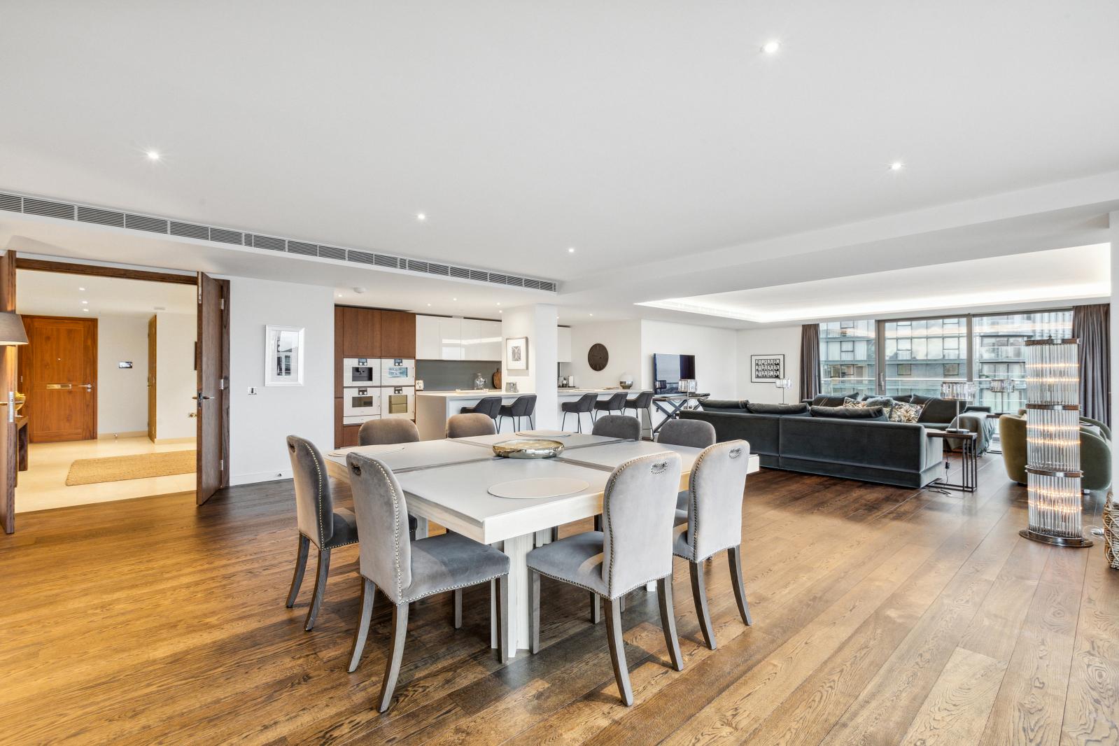 Blended dining room and seating area. 