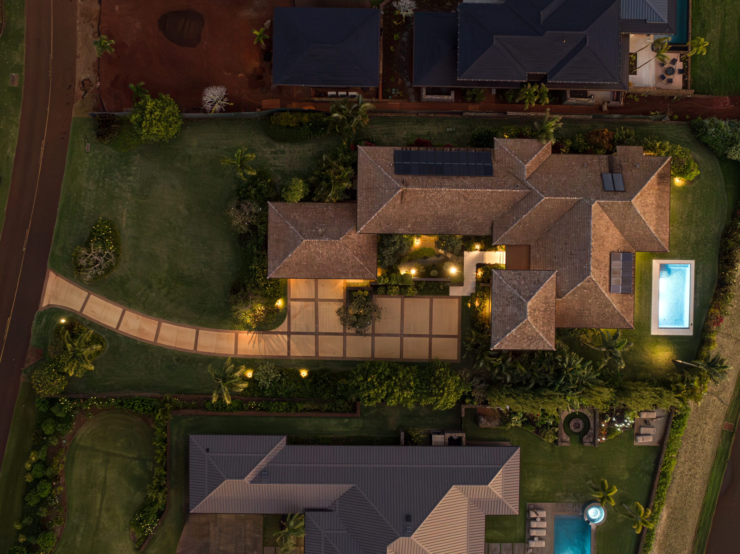 Bird-eye view of Hawaiian estate.