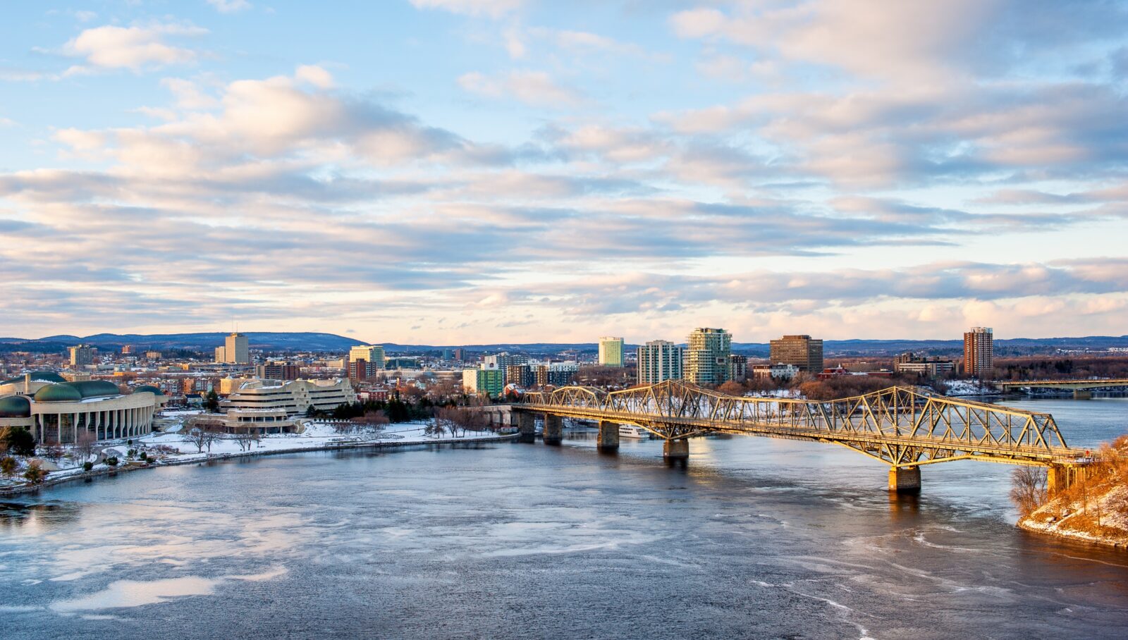 A bridge and the city-scape in Ottowa, Canade