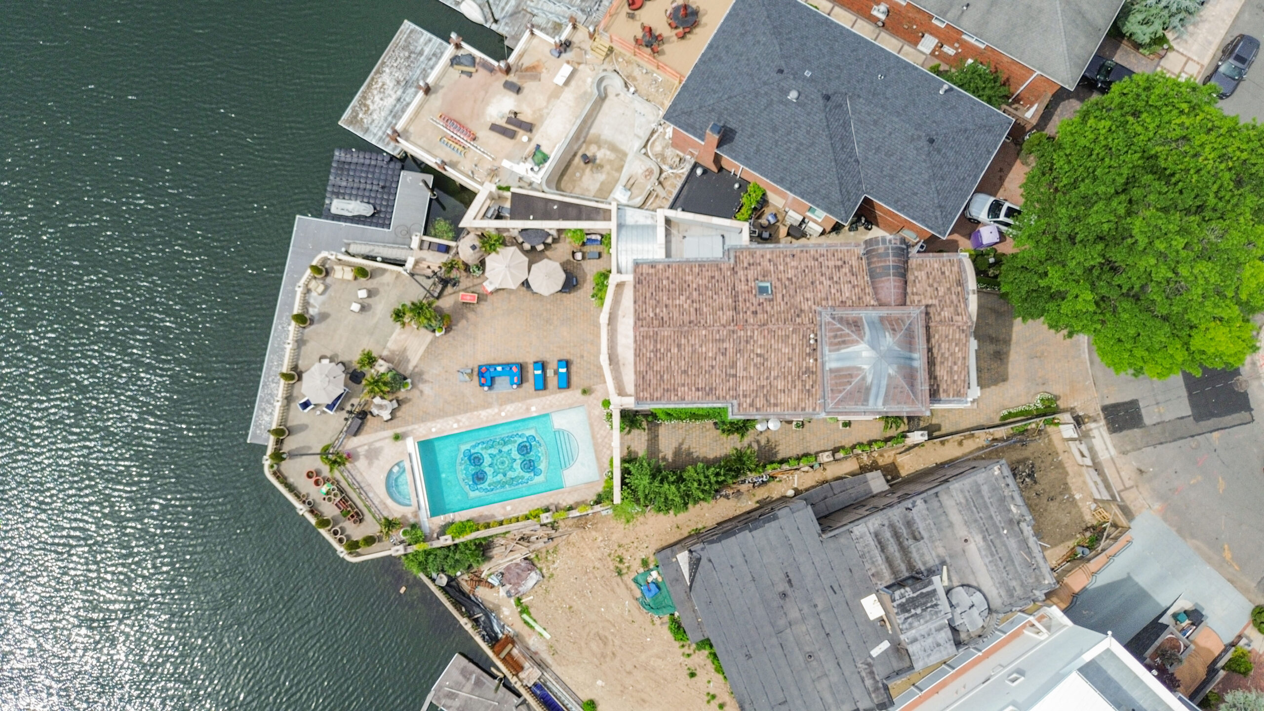 Bird's-eye view of Brooklyn home on the water. 