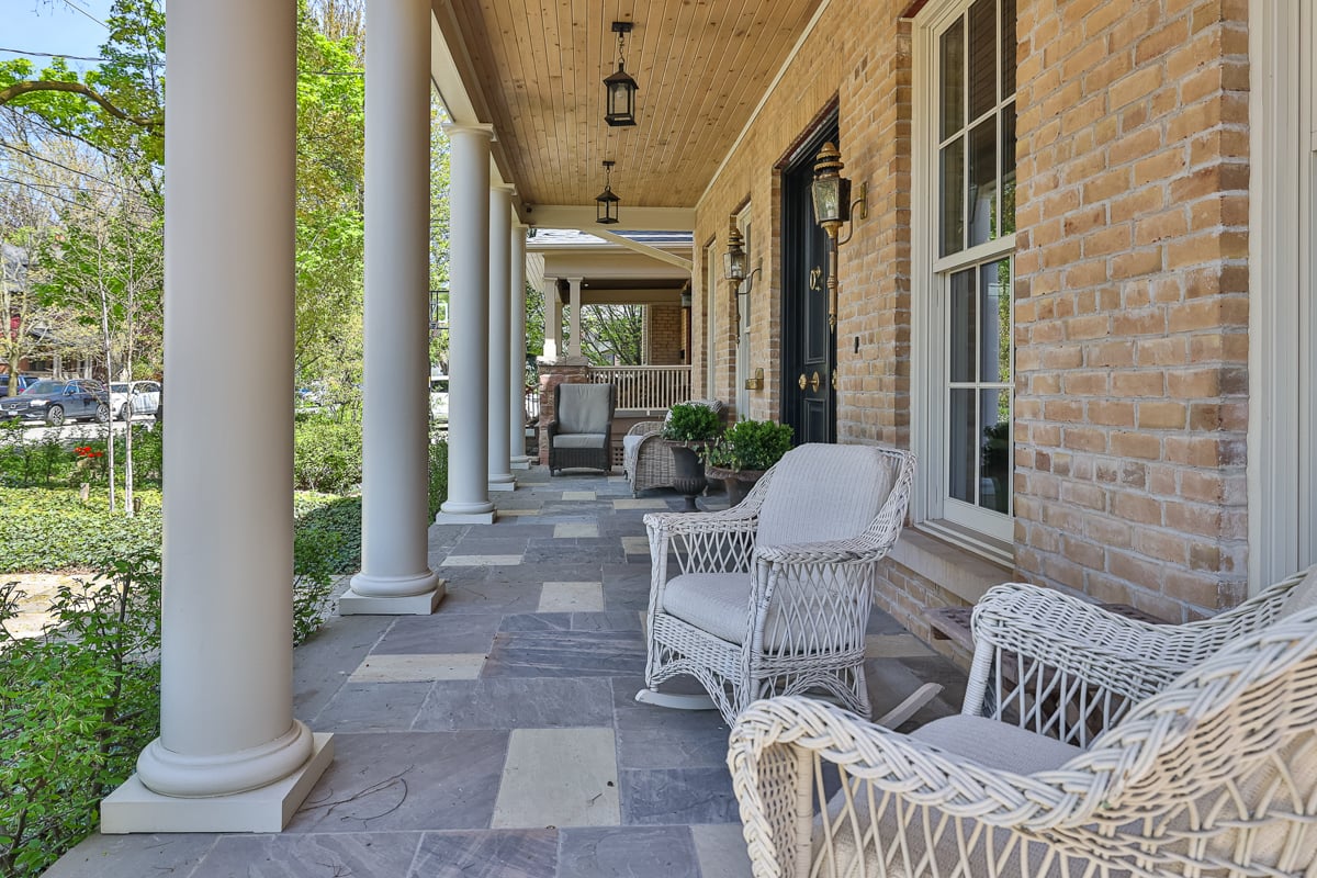 An external porch at the entrance to a Toronto home.