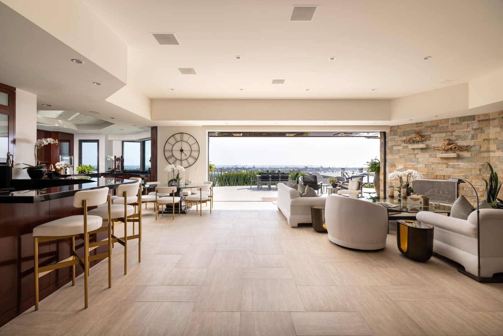 Newport Beach home with ocean views and retractable wall of glass. 