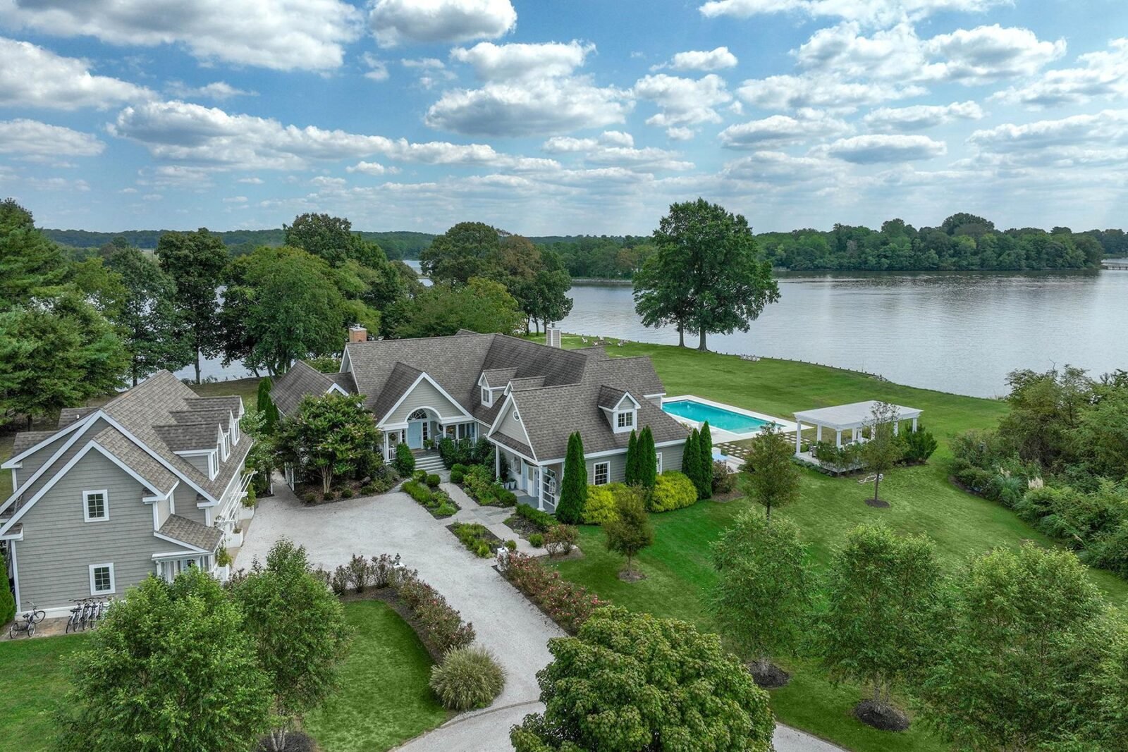 Aerial view of house on River Wye in Queenstown, Maryland