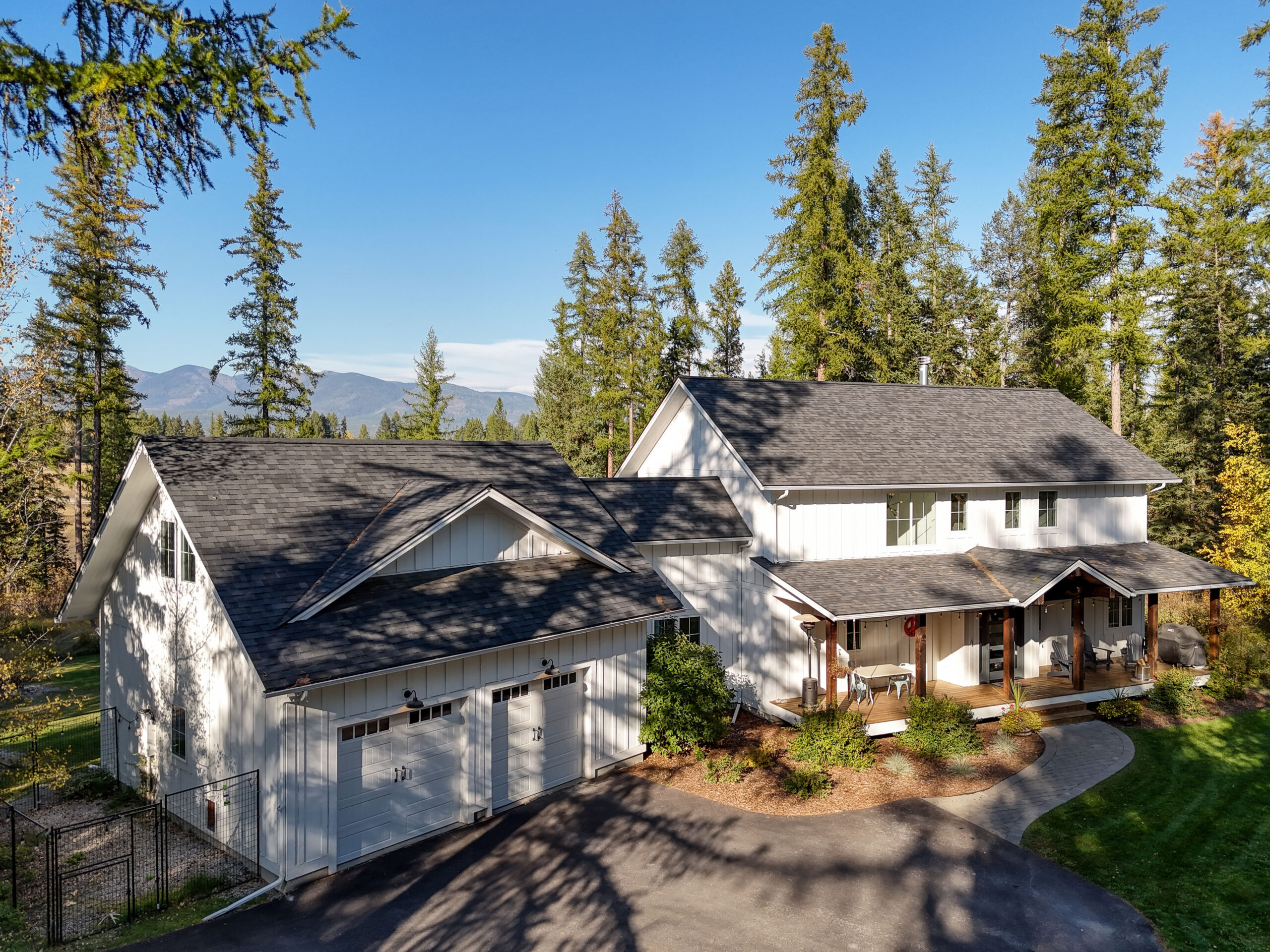 Farm-style estate in Whitefish, Montana near Whitefish River. 