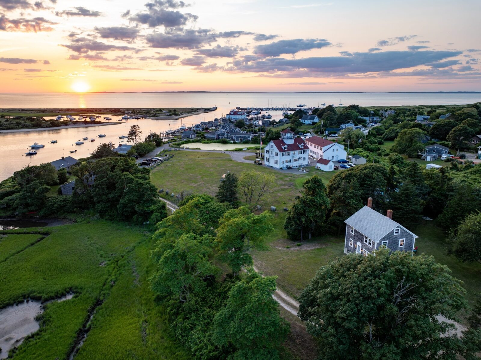 Aerial view of 34 Edys Island Way on Martha's Vineyard