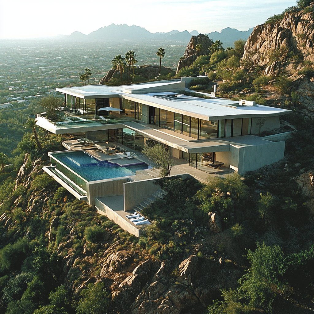 aerial view of a modern estate home in scottsdale arizona