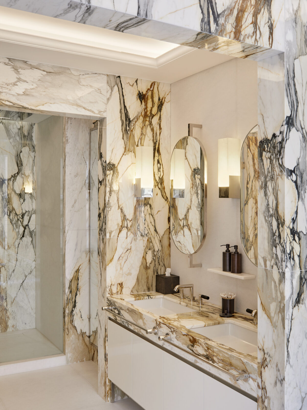 Marble shower room with double basins