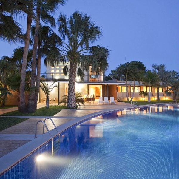 Pool at Spanish villa in the evening