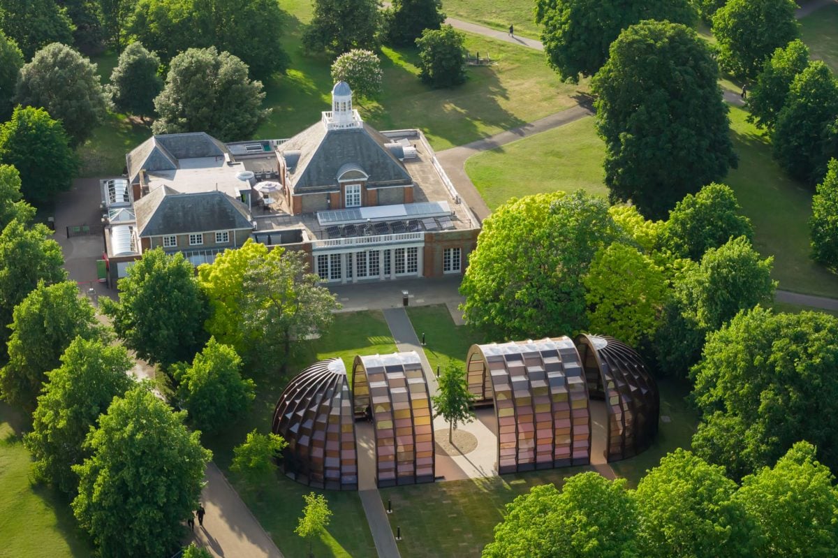 The 2025 Serpentine Pavilion in London's Hyde Park, created by Bangladeshi architect Marina Tabassum, is named A Capsule in Time. Photo: Iwan Baan courtesy of the Serpentine Galleries.